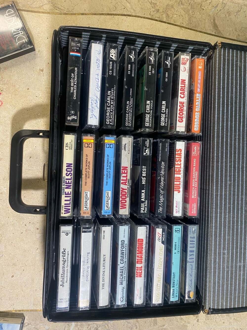 Vintage Cassette Tape Lot of 24 with Carrying Case - George Carlin& more